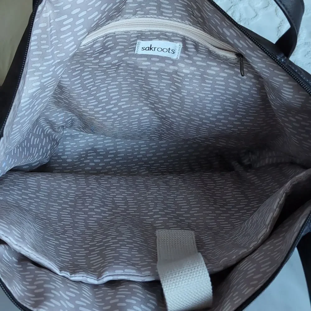 Sakroots Large Travel/Laptop Tote Gray/Black Floral Pattern NWOT